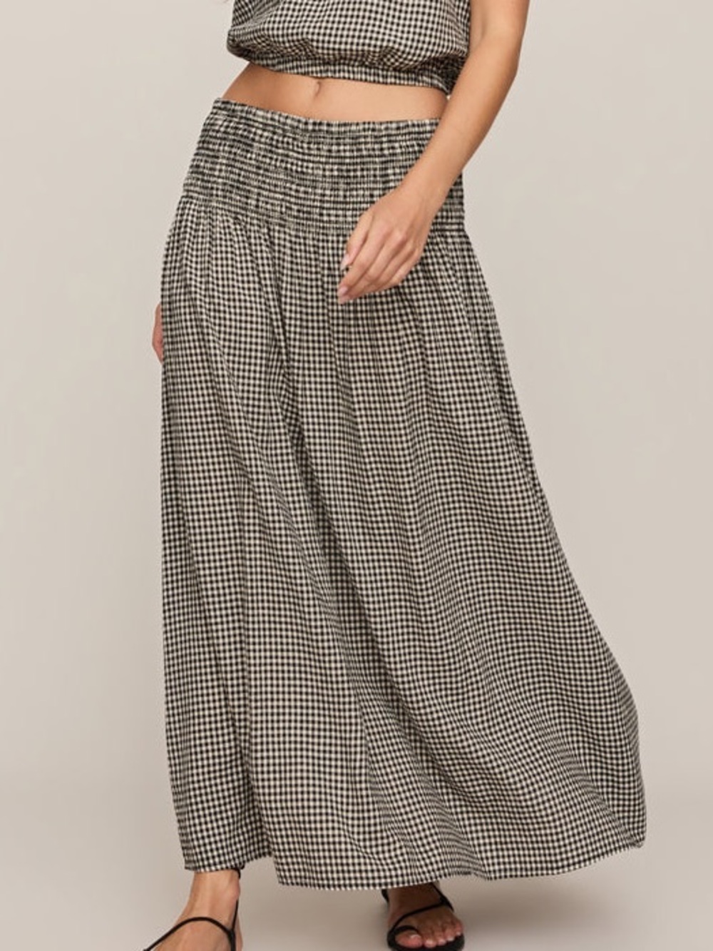 NWT! Z Supply BROOKE GINGHAM LINEN MAXI SKIRT Sz Medium Black Cottagecore